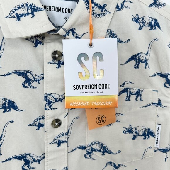 Sovereign Code Dinosaur Print Cotton Button Down Short Sleeve Shirt NWT (7) - Picture 9 of 14